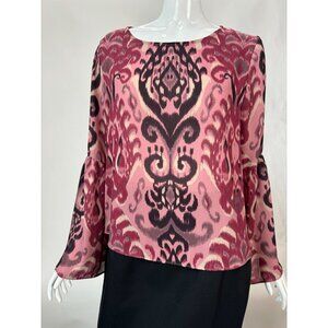 Abbelline Womens Large Pink & Black Ikat Print Rayon Blouse